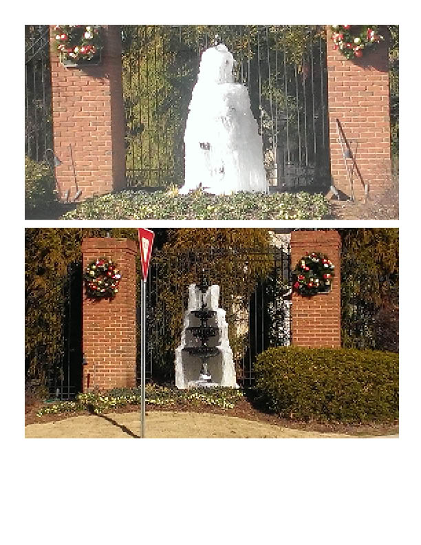 Twin Fountains each frozen differently